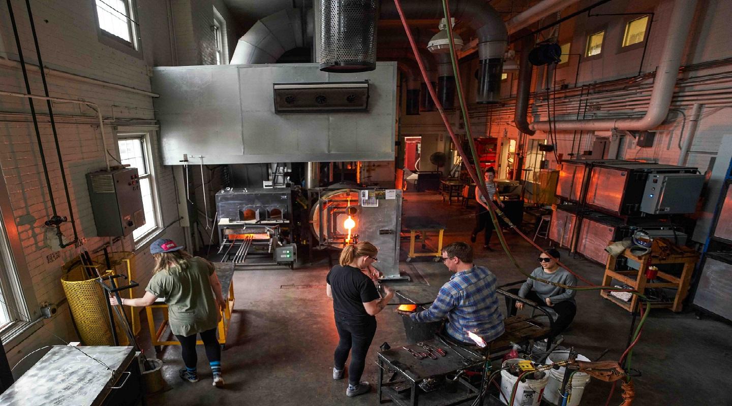 Students working in the hot shop